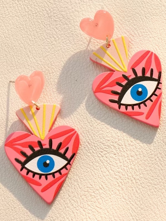 Jewelry - Pink Heart Evil Eye Dangle Earrings